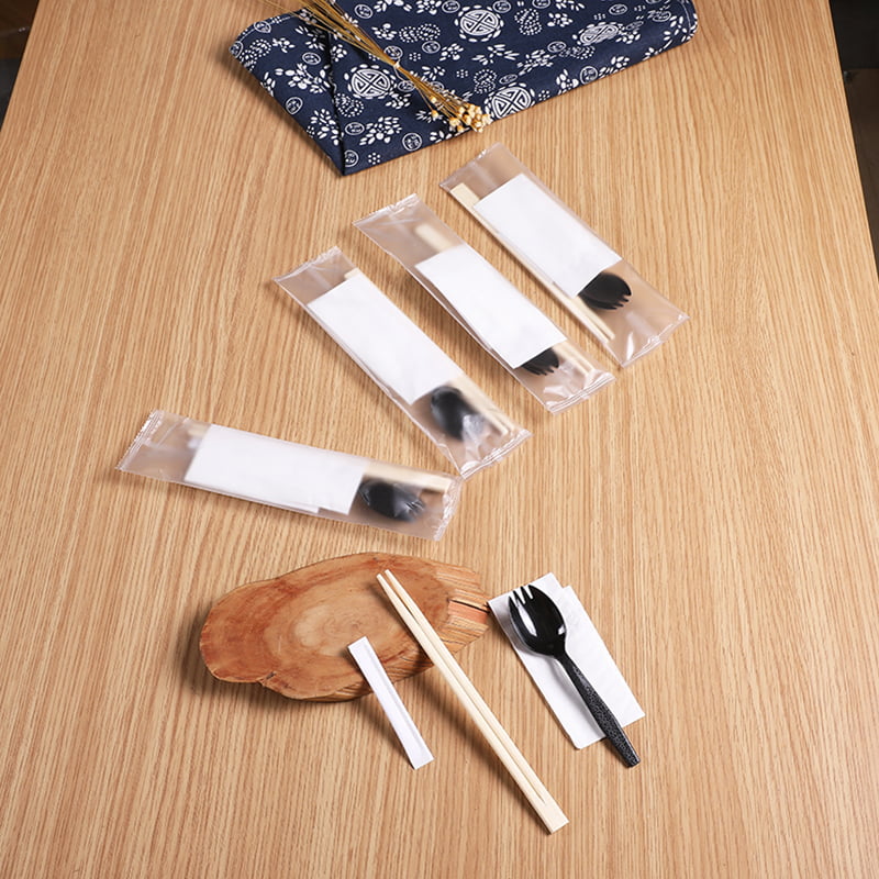 Palillos de bambú disponibles 4pcs fijados con el sistema compuesto helado servilleta de Spork