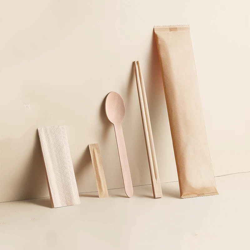 Palillos con cuchara, cuchara desechable y palillos, cubiertos desechables, juego de película de papel degradable